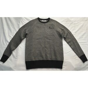 Guinness‎ Mens Grey Black Birds Eye Knit Crewneck Sweater Pullover Medium Logo